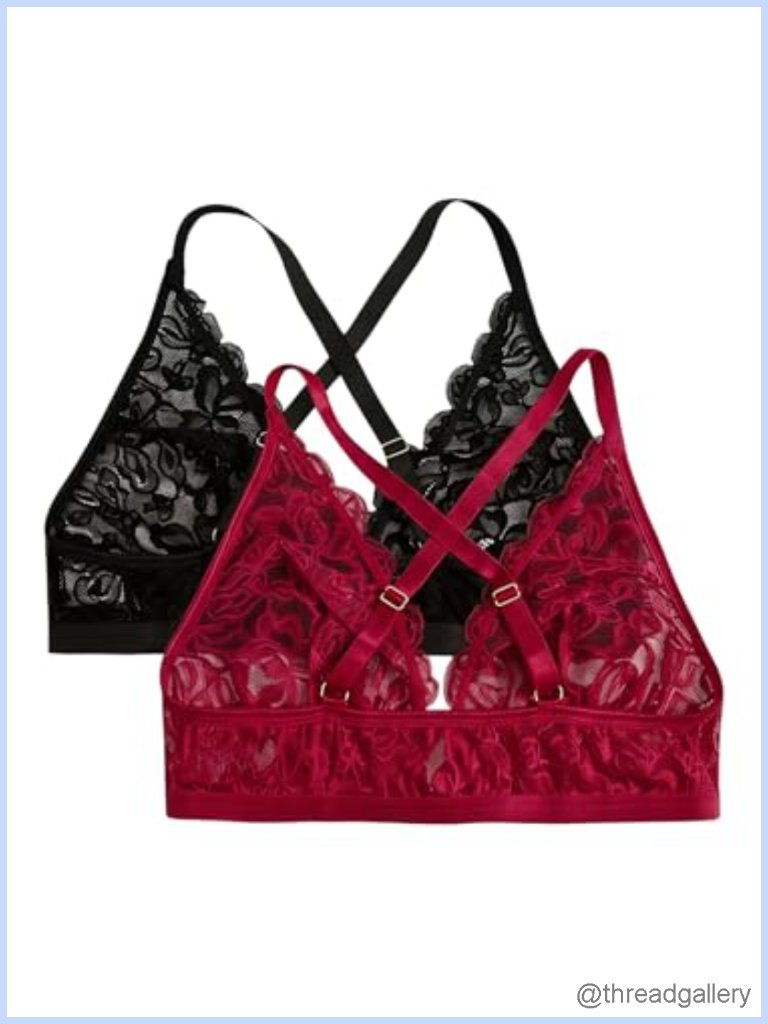Plus Size Lace Bralette Front Closure Wireless Deep V Triangle Sexy Bra